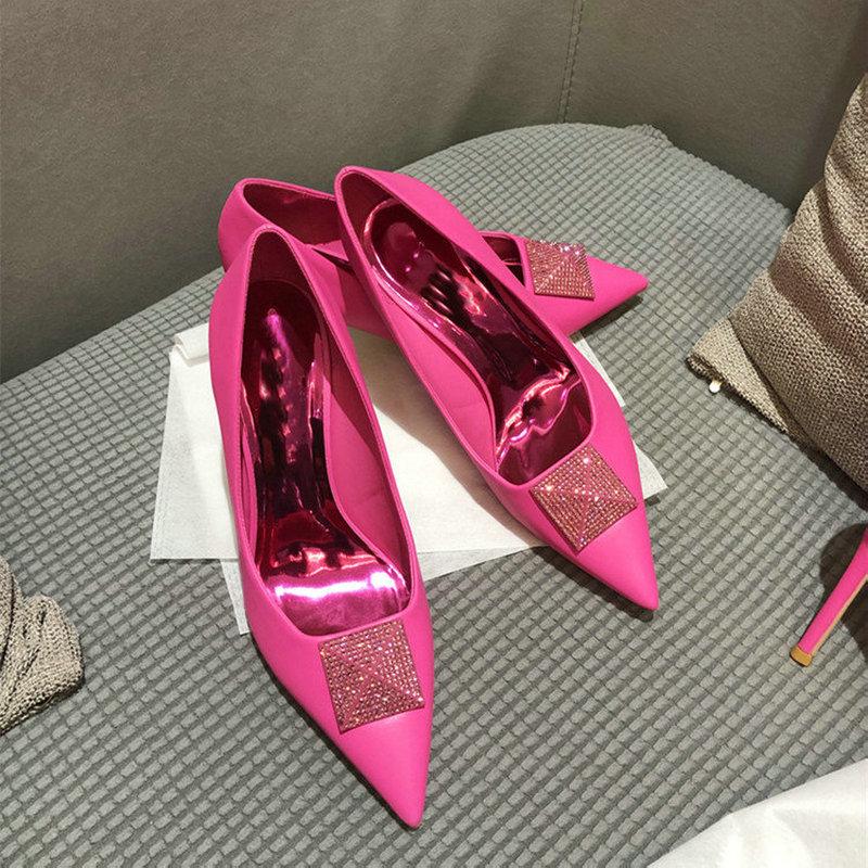 Luxurious French Pointed-Toe High Heels For Women 2026 New Square-Buckle Fashionable And Sexy Slim Single Shoes