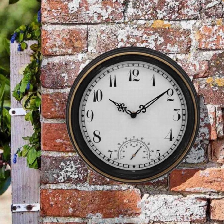 12inch Retro Waterproof Clock with Thermometer Outdoor Garden Yard Decoration
