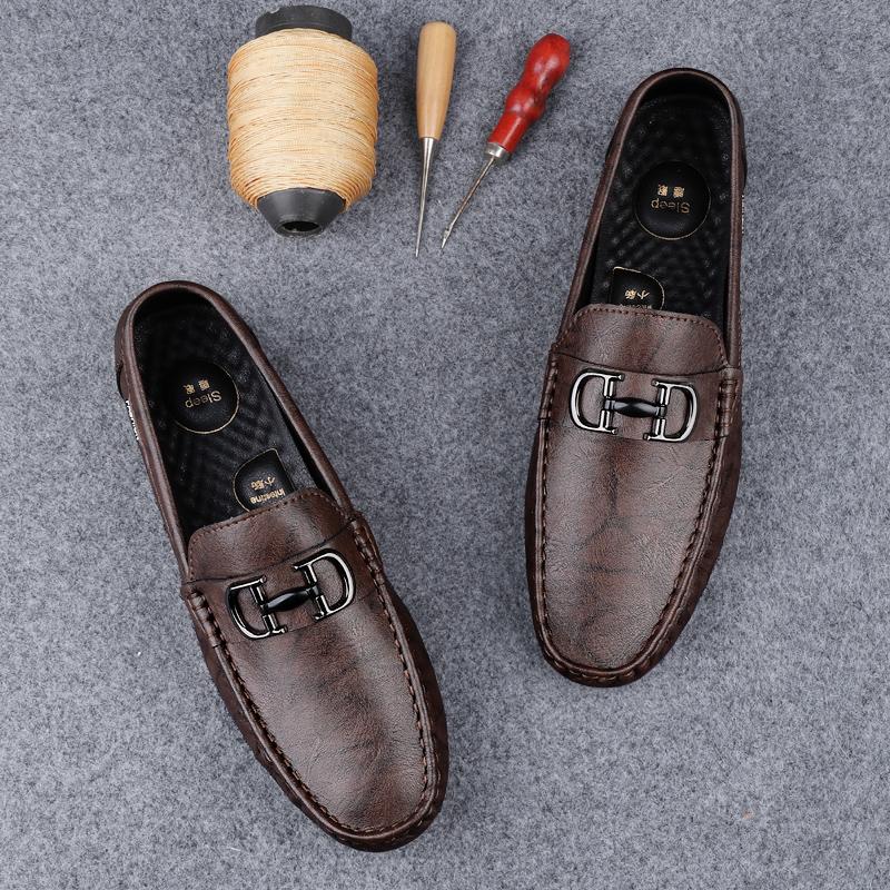 Light Luxury Leather Trend Feet Men's Casual Leather Shoes Cowhide Soft Sole Men's Loafers Office Business Wedding Shoes