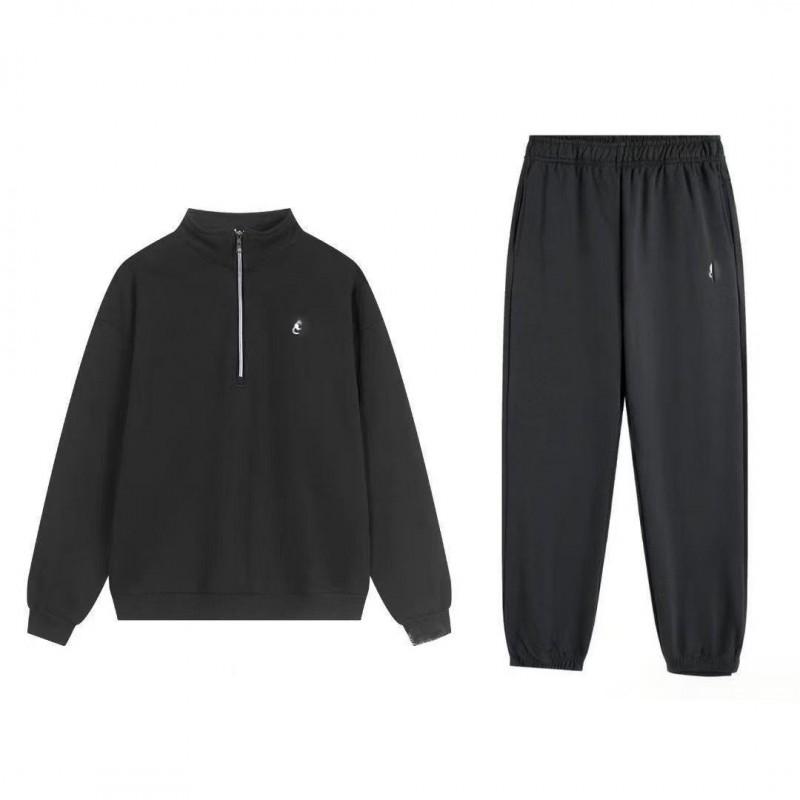 Casual Half-Zip Sweatshirt Pants Set Womens Loose Fit Cotton Outfit