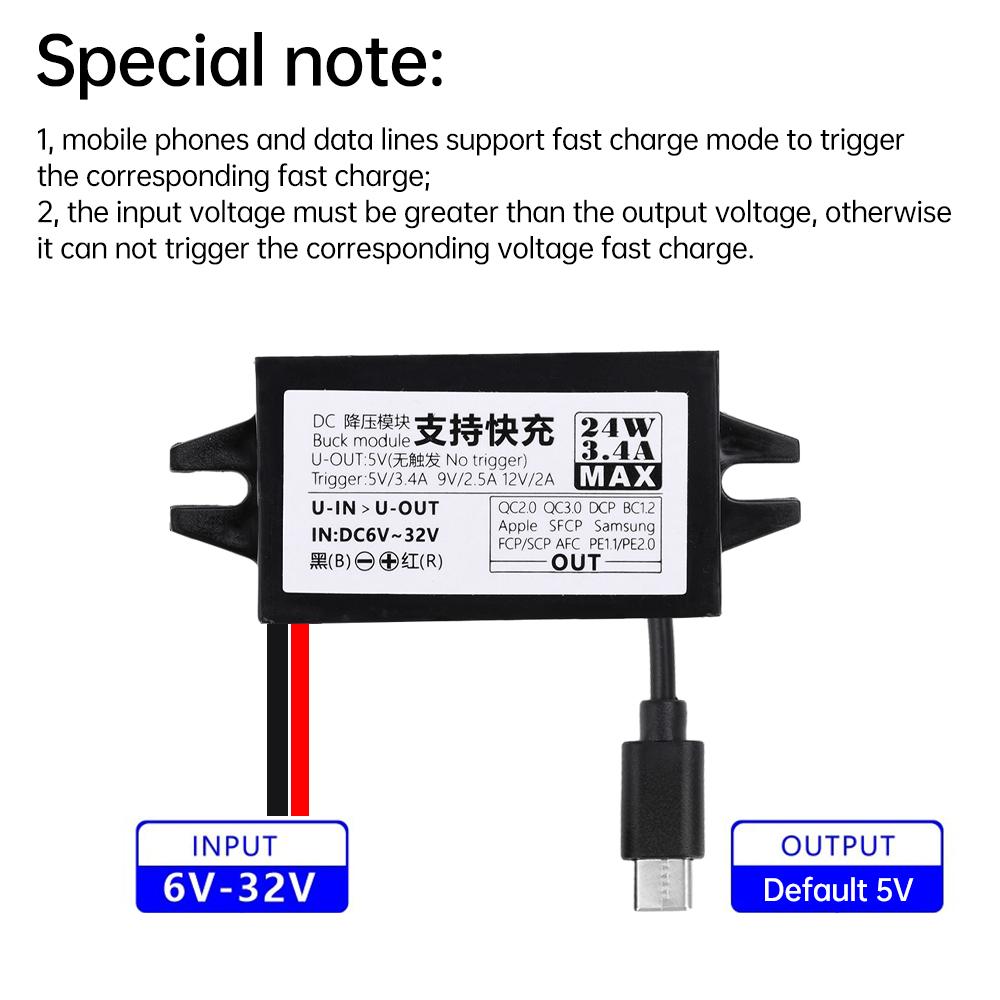 DC-DC 12V 24V to 5V 24W Car Power Converter Type-C USB Step Down Voltage Power Supply Output Adapter Short Circuit Protection