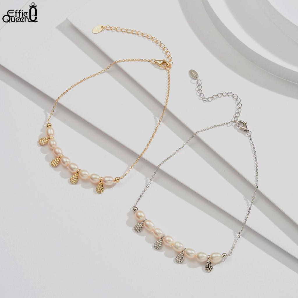 Effie Queen Sophisticated 925 Sterling Silver Freshwater Pearl Anklet Water Drop Beads Strand Ornament Chic Jewelry Gift SA65