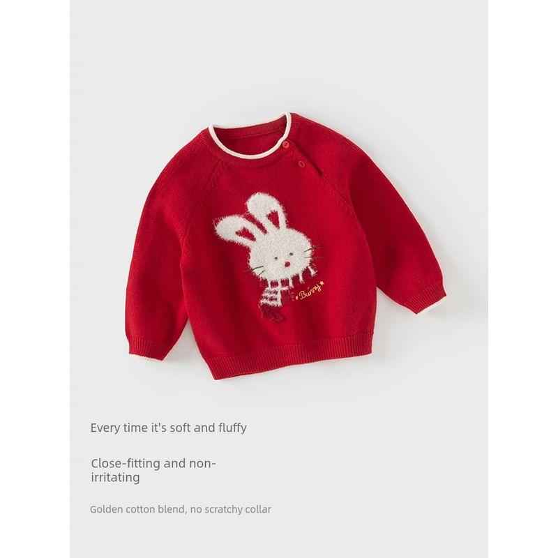 David Bella Girls' Sweater Pullover Warm Winter New Baby Red Knitwear Kidsren's New Year's Top