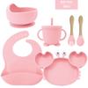 Silicone Dinner Plate Set Baby Children Learning To And Drink Feeding Tableware Baby 6pcs  Crab Compartment Food Bowl