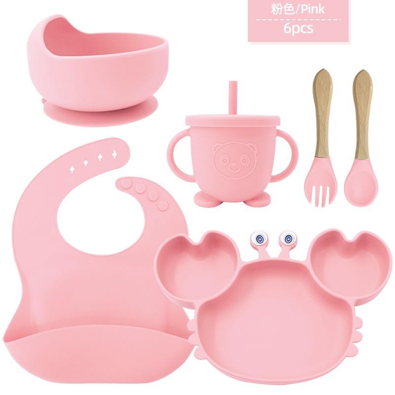 Silicone Dinner Plate Set Baby Children Learning To And Drink Feeding Tableware Baby 6pcs  Crab Compartment Food Bowl