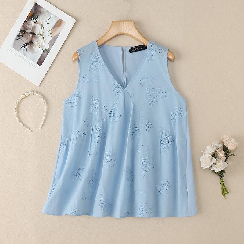 ZANZEA Damen Sommer Casual V-Ausschnitt Ärmellose Tanktops
