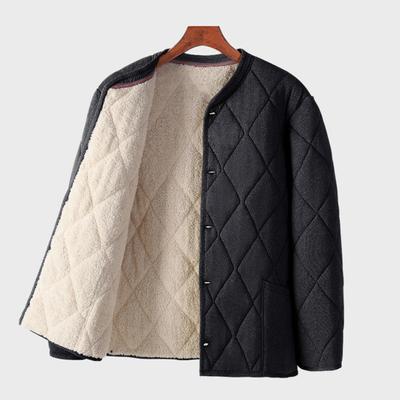 Men Coat V-Neck Long Sleeve Single Breasted Windproof Warm Jacket Solid
