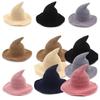 Wool Long Point Hat Solid Color Magical Hat Modern Halloween Witch Hat Festival Party