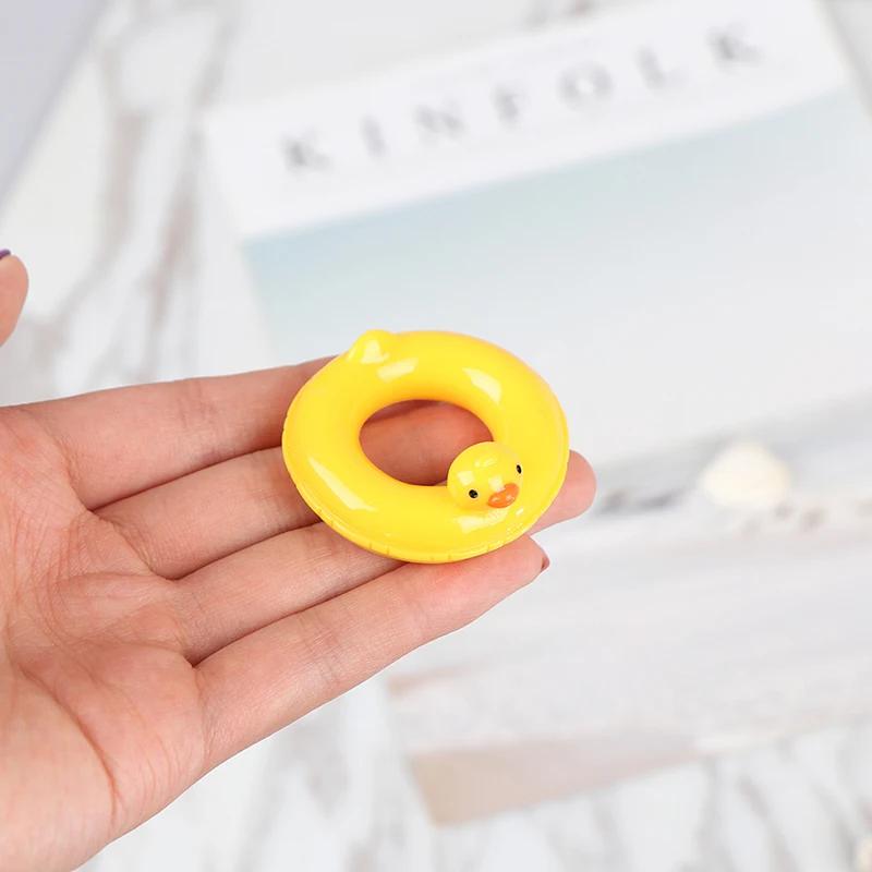 Dollhouse Mini Yellow Duck Swimming Ring Animal-shaped Food Toys Simulation Scene Model Decorative Ornaments