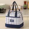 Insulated Lunch Tote Bag Oxford Fabric Grid Pattern Durable Handheld Lunch Bag with Zipper Closure and Front Pocket for Work School Travel