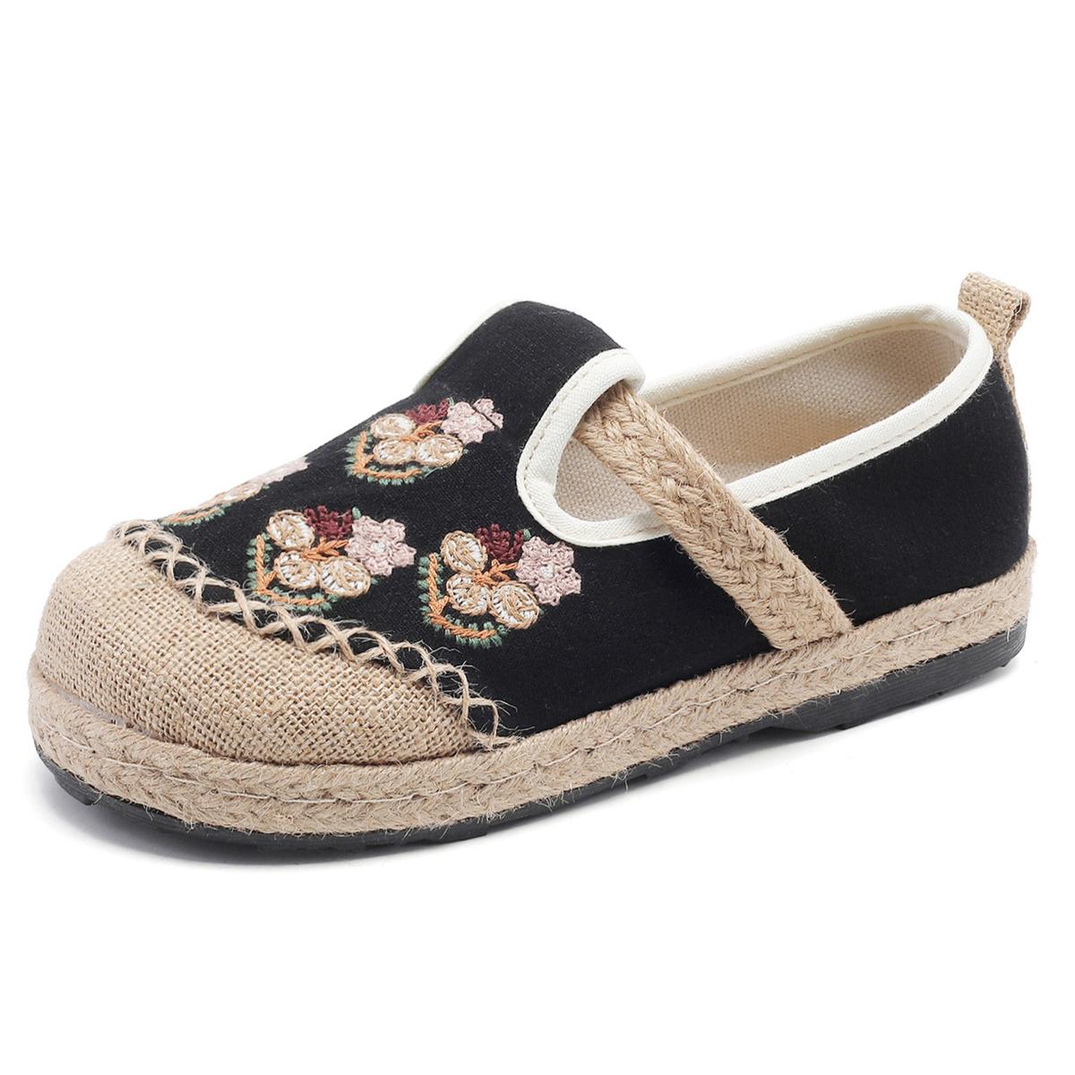 Женские повседневные холщовые мокасины без застежек легкие дорожные прогулочные эспадрильи туфли на плоской подошве с вышивкой рабочие туфли для женщин балетки на платформе 35 чёрный 2149₽