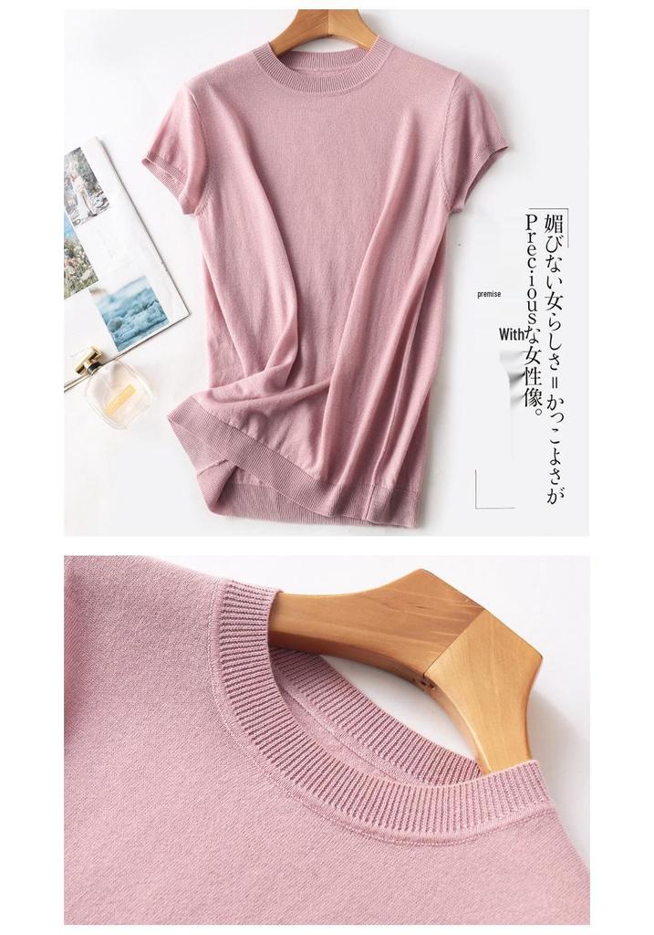 Spring/Summer Lightweight Breathable Women's Solid Color 3/4 Sleeve Knit T-shirt