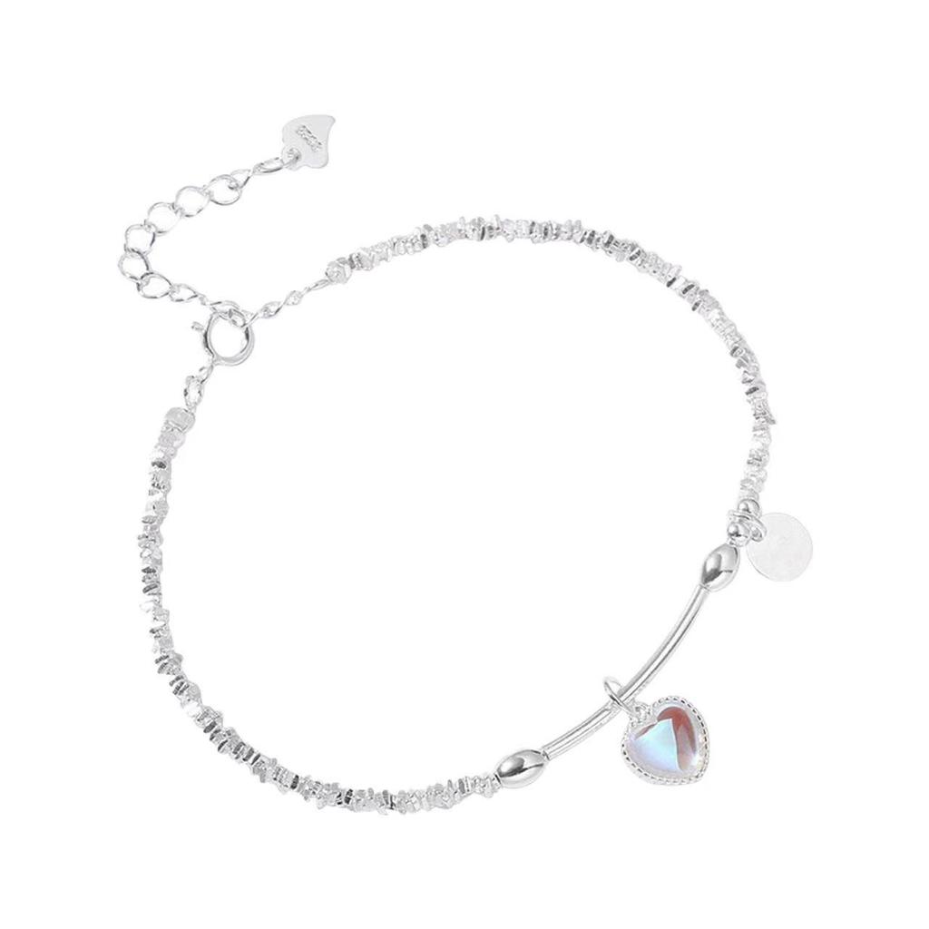 Herzförmiges Mondstein Unregelmäßiges Sterling Silber Anhänger Armband für Damen - Hochwertiges Handgefertigtes Design