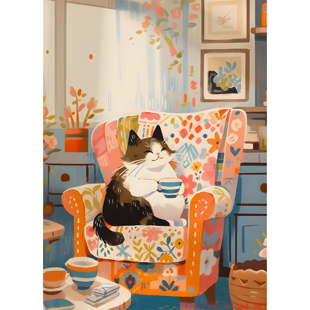 5D DIY Diamantmalerei Kreuzstich Stickerei Lustiges Tier Niedliche Schwarze Katze Weiße Katzen Vollrunde Bohrer Heimdekor Wandkunst Geschenk