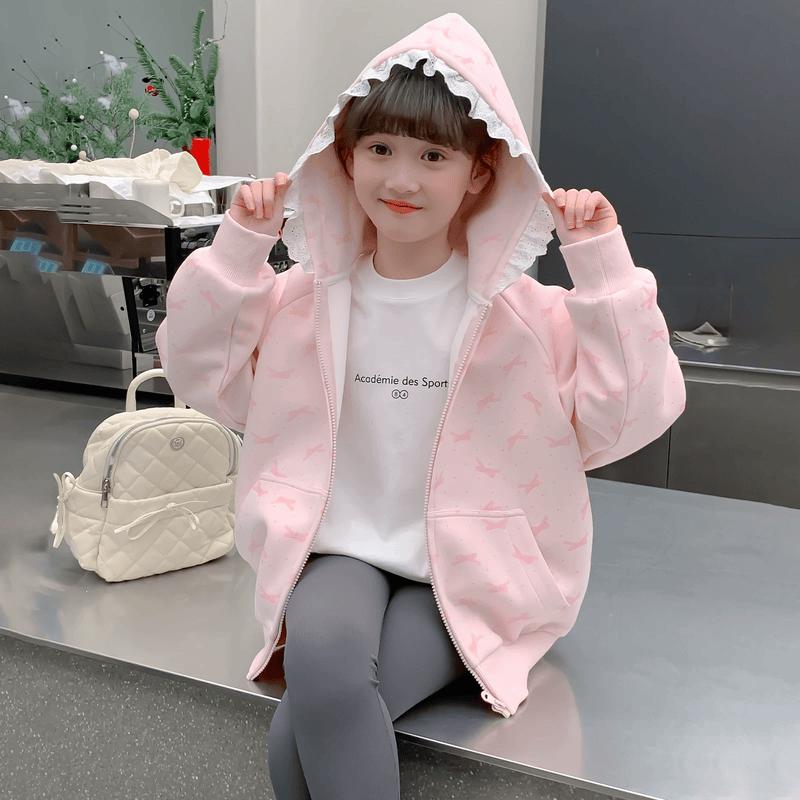Girls  Cartoon Print Hooded Jacket 120