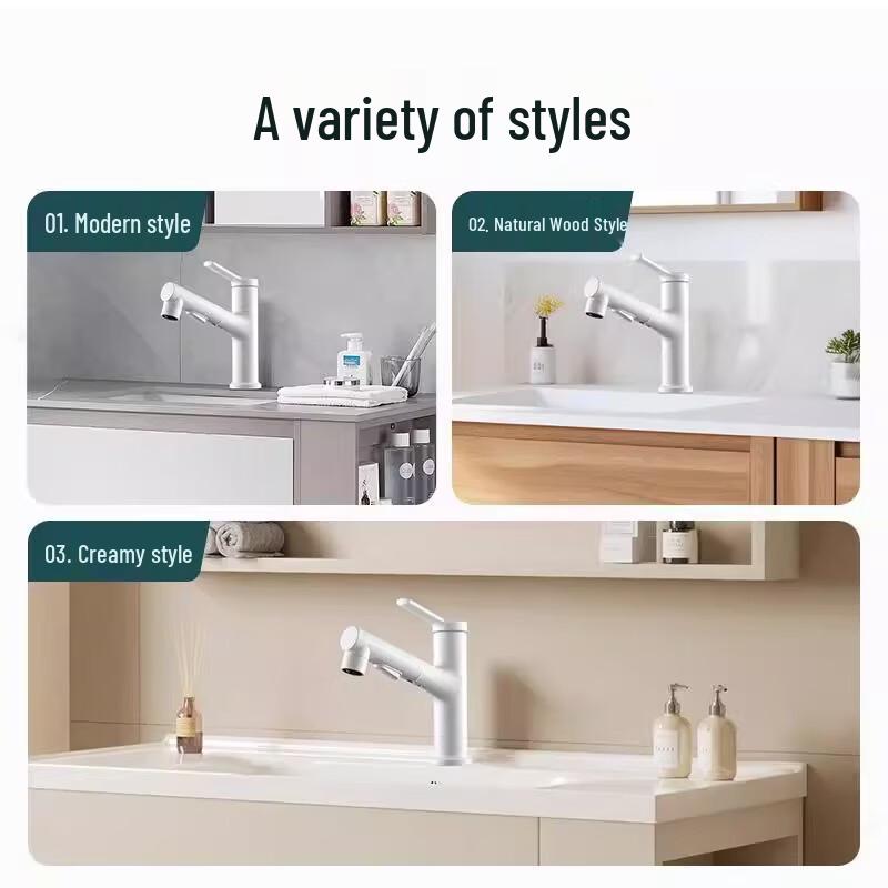 Yipan Black Pull-Out Basin Faucet, 3 Spray Modes