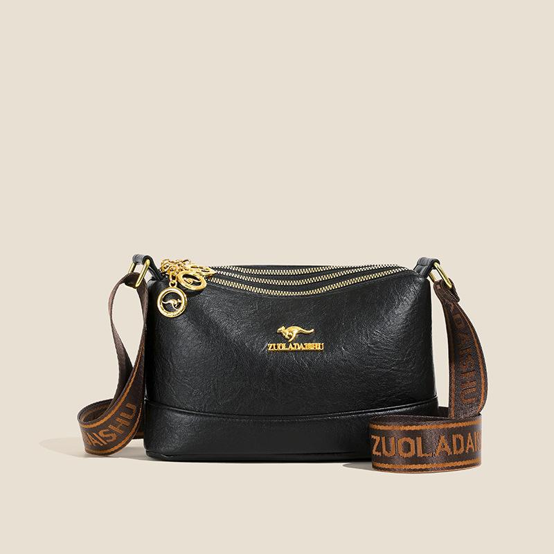 Soft leather messenger bag middle-aged mother bag 2025 new multi-layer shoulder bag wide shoulder strap shoulder small satchel
