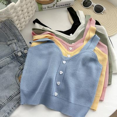 Women Button Up Crop Tops Cute Knitted Soft Beach Outwear Tank Tops For Women Summer Plain Tops
