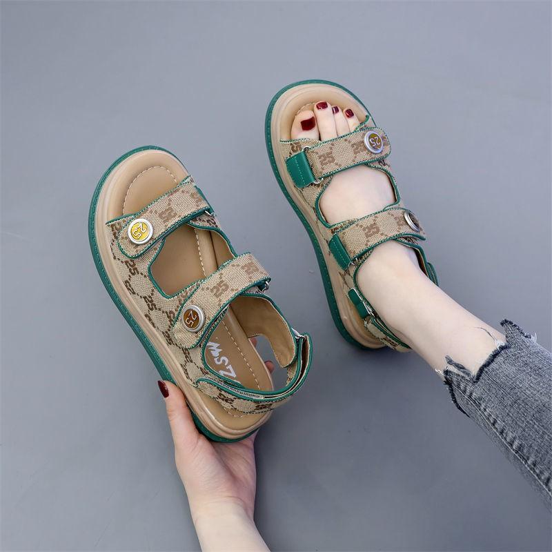 

2025 сандалии на платформе женские на липучках маленькие ароматные ветровая пляжная обувь легкие студенческие женские туфли универсальные спортивные и для отдыха 40 зелёный