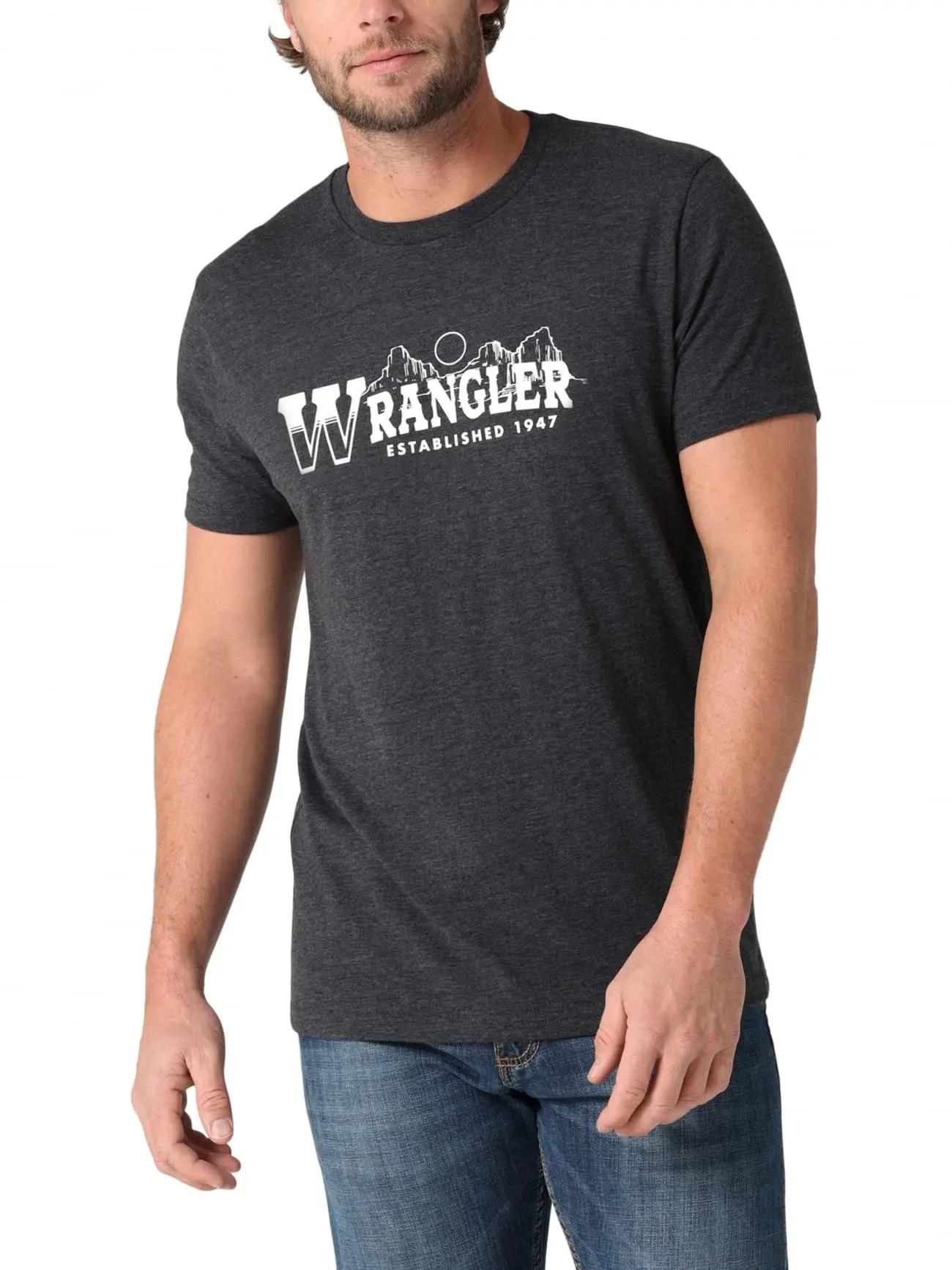 

Мужская футболка Wrangler в западном стиле с коротким рукавом и круглым вырезом, летняя, для активного отдыха, спортивная, с коротким рукавом, фитнес для мужчин и женщин 4XL