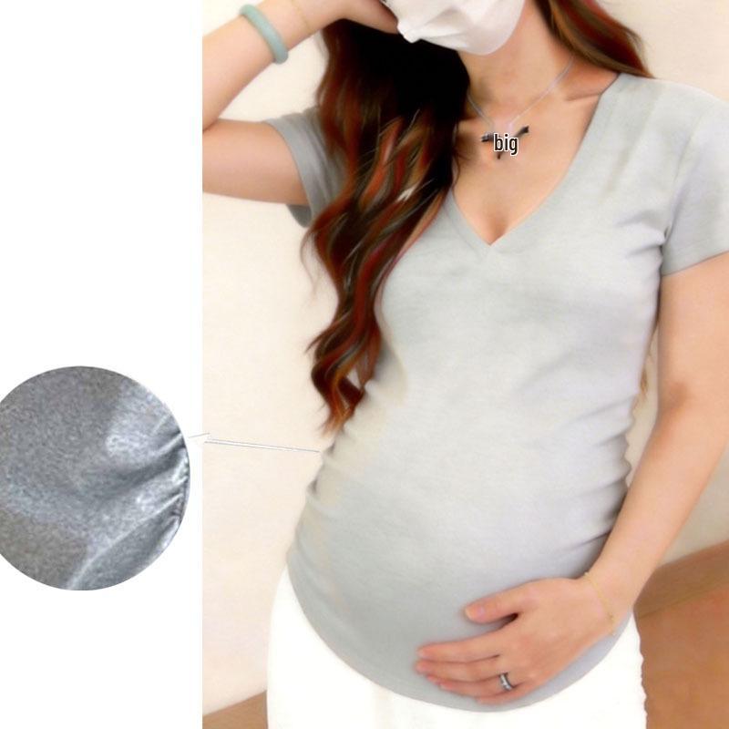 

Korean Style Maternity V-Neck Flutter Sleeve Loose T-Shirt, Solid Color, Trendy & Slimming for Summer 3XL (165-185 jin)