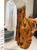 Women's High-End Retro Print Pleated A-Line Skirt for Spring and Summer