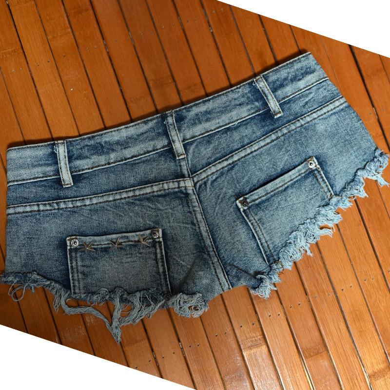 Frayed Distressed Rivet Ultra Low-Rise Hot Denim Shorts for Women