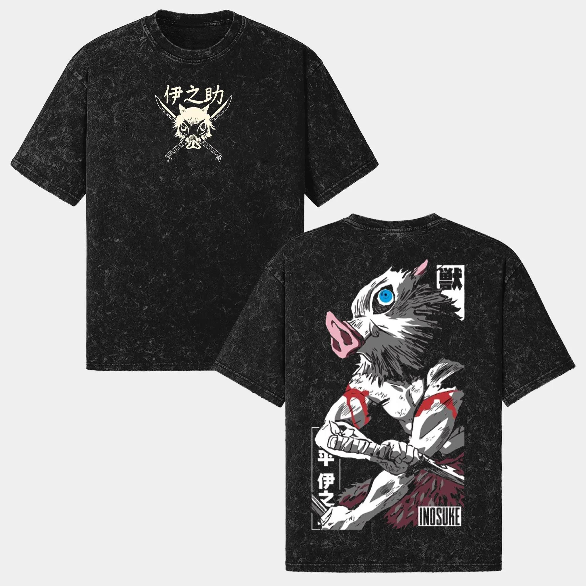 Spring and Summer Edition Demon Slayer Anime T-Shirt Print T-Shirt Vintage Washed Demon Slayer T-Shirt S