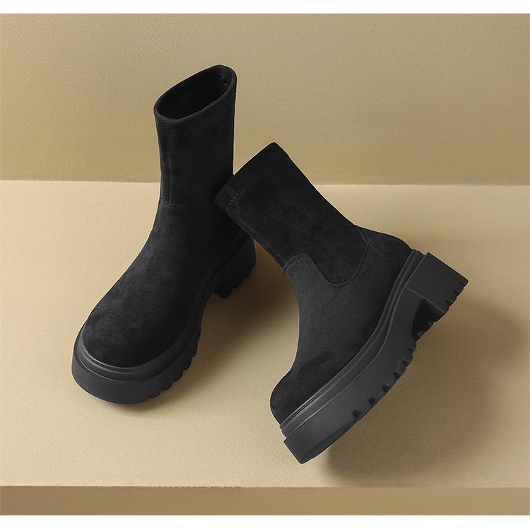 ZHR 2024 New Winter Stretch Boots: Short, Thick-Soled, Velvet-Lined, Trendy, Tall & Slimming Design.