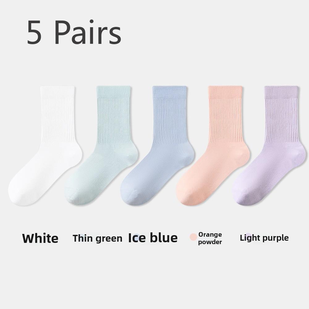 5 Pairs of Women's Spring and Summer Mid-calf Anti-odour, Sweat-absorbent, Casual and Versatile Breathable Loose Pile Socks