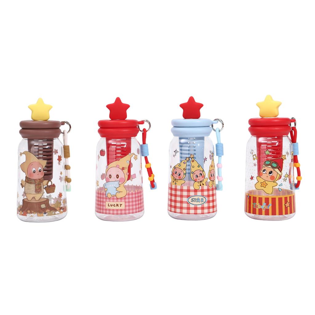 Water bottle new cute star people straw cup tea separation drop wear-resistant plastic cup with lifting rope portable cup
