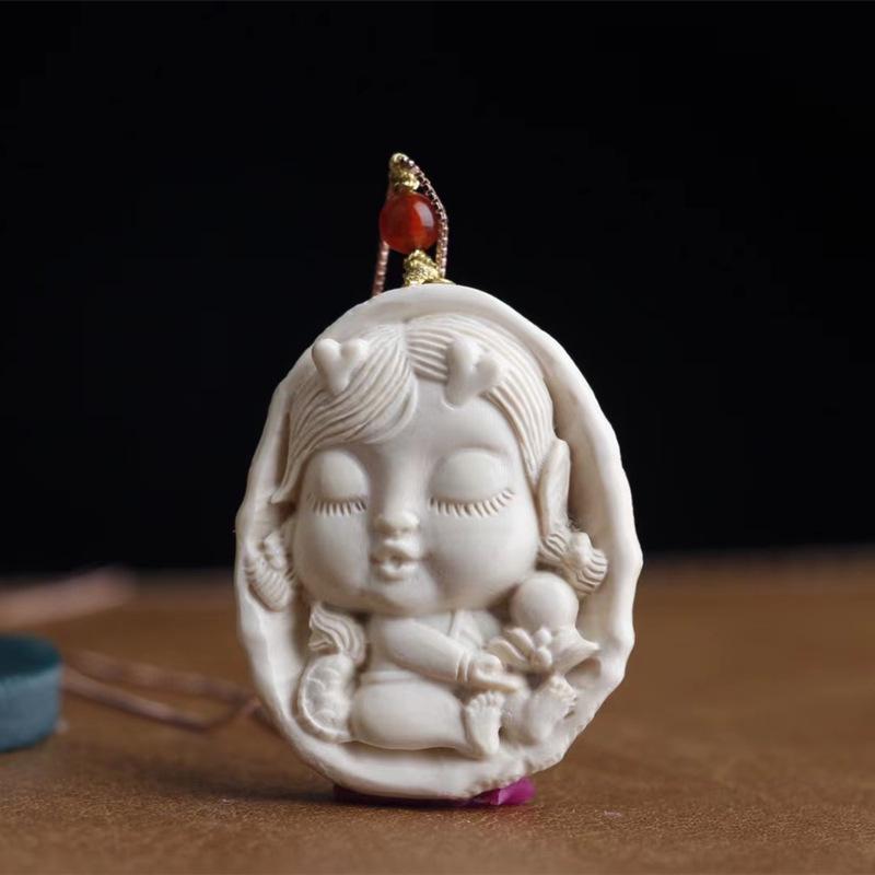 

Mammoth Ivory Little Dragon Girl Pendant Necklace & Bag Charm Pure Natural