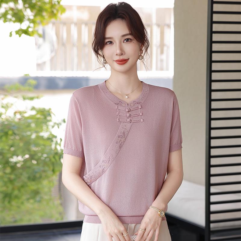 Mother's Day Loose Summer Knit T-Shirt for Middle-Aged and Elderly Women