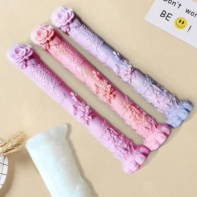 DIY Roman Column Aroma Candle Resin Mould Long Cylindrical Gypsum Mould Flower Relief Long Pole Candle Silicone Mold