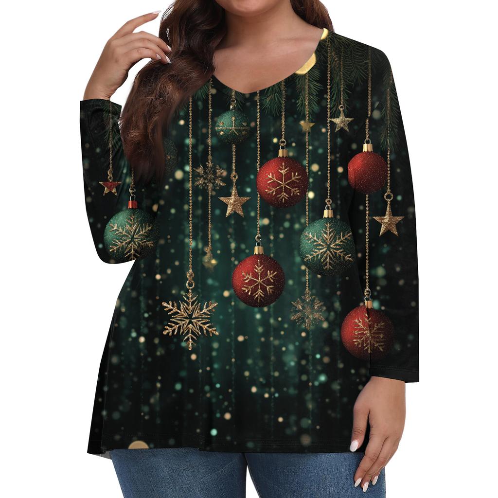 Women's Fashionable Casual Long Sleeved Plus Size Print Top Plus Size Floral Print Top