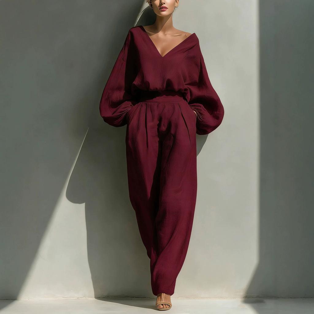 2026 Independent Station European and American Women's Shirt and Pants Two Long Sleeves Loose Fashion Neutral Style Retro Cotton and Linen Suit
