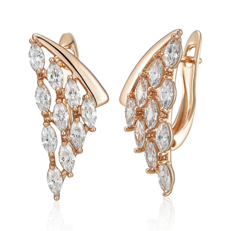 

Kienl Full Shiny Natural Zircon Drop Earring For Women Rose Gold Color Unique Crystal Wing Daily Vintage Jewelry Best Gift