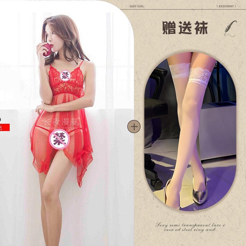 Sex underwear European and American temptation suit women's transparent suspender large size lace mesh large size