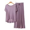 Damen Übergröße Freizeit-Pyjama-Set: Modal Rundhals Kurzarm Oberteil & Weitbeinige Hose