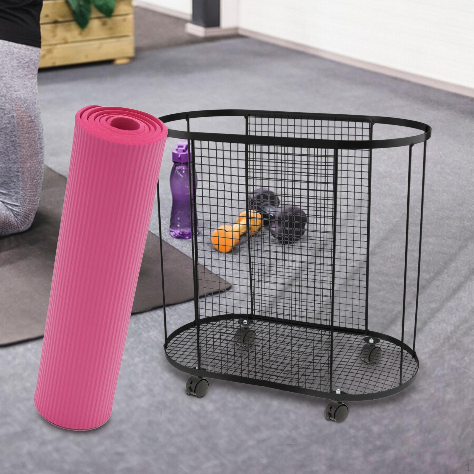 

Держатель для матов, Стойка-органайзер для хранения для домашнего спортзала на колесах, Корзина для гантелей чёрный