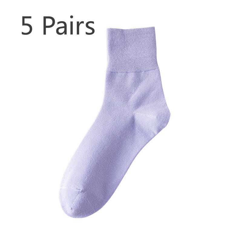 5 Pairs of Female Autumn and Winter Pure Color Cotton Sweat Absorbing Deodorizing Stockings