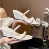 Summer Simple Strap Sandals Women Summer Outside Wear Fashion Round Toe Open Toe Slender Strap Wedge Heel Shoes