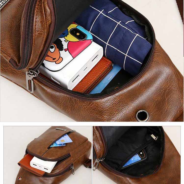 Usb Men Portable Rechargeable Leisure Diagonal Span Package Outdoor Sports Pu Chest Bag