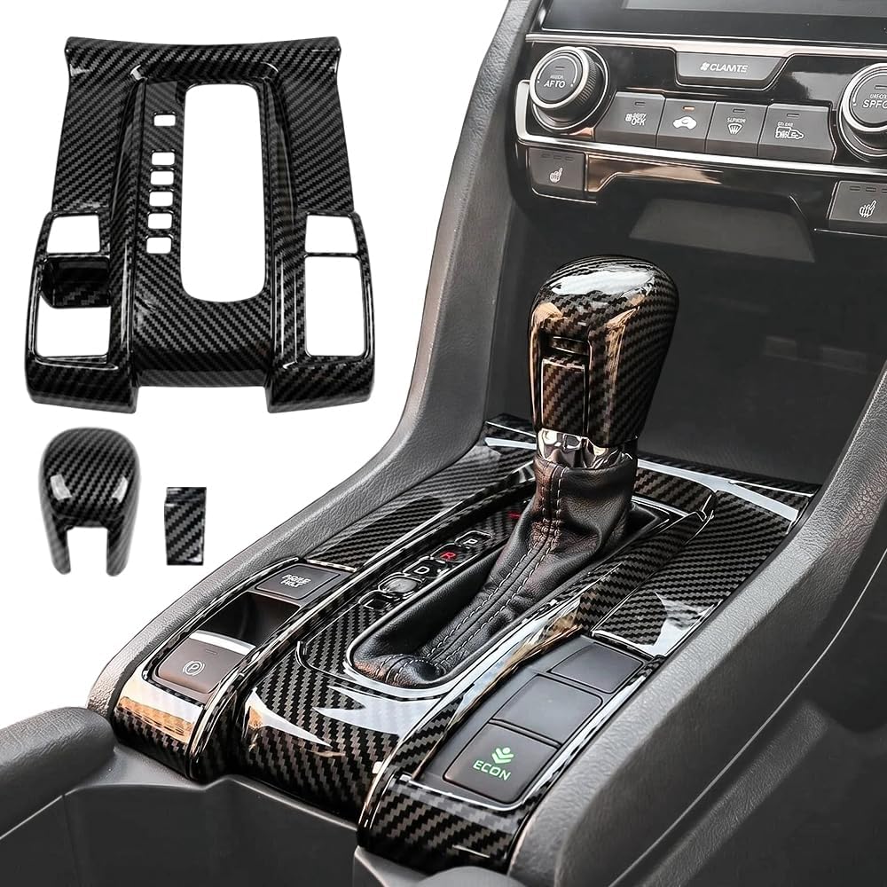 Carbon Fiber Color Car Center Console Gear Shift Box Panel Cover Gear Shift Knob Cover Auto Trim Accessories for Honda 10th Gen Civic Hatchback Sedan