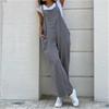 Sommer-Overall für Damen, einfarbig, lässig, lange Hose, Taschen, Knopfleiste, breiter Beingurt, Overall, lockerer Strampler