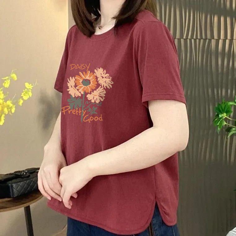 High-End Summer Short-Sleeved Printed T-Shirt for Women - Loose, Slimming, and Trendy Age-Reducing Top