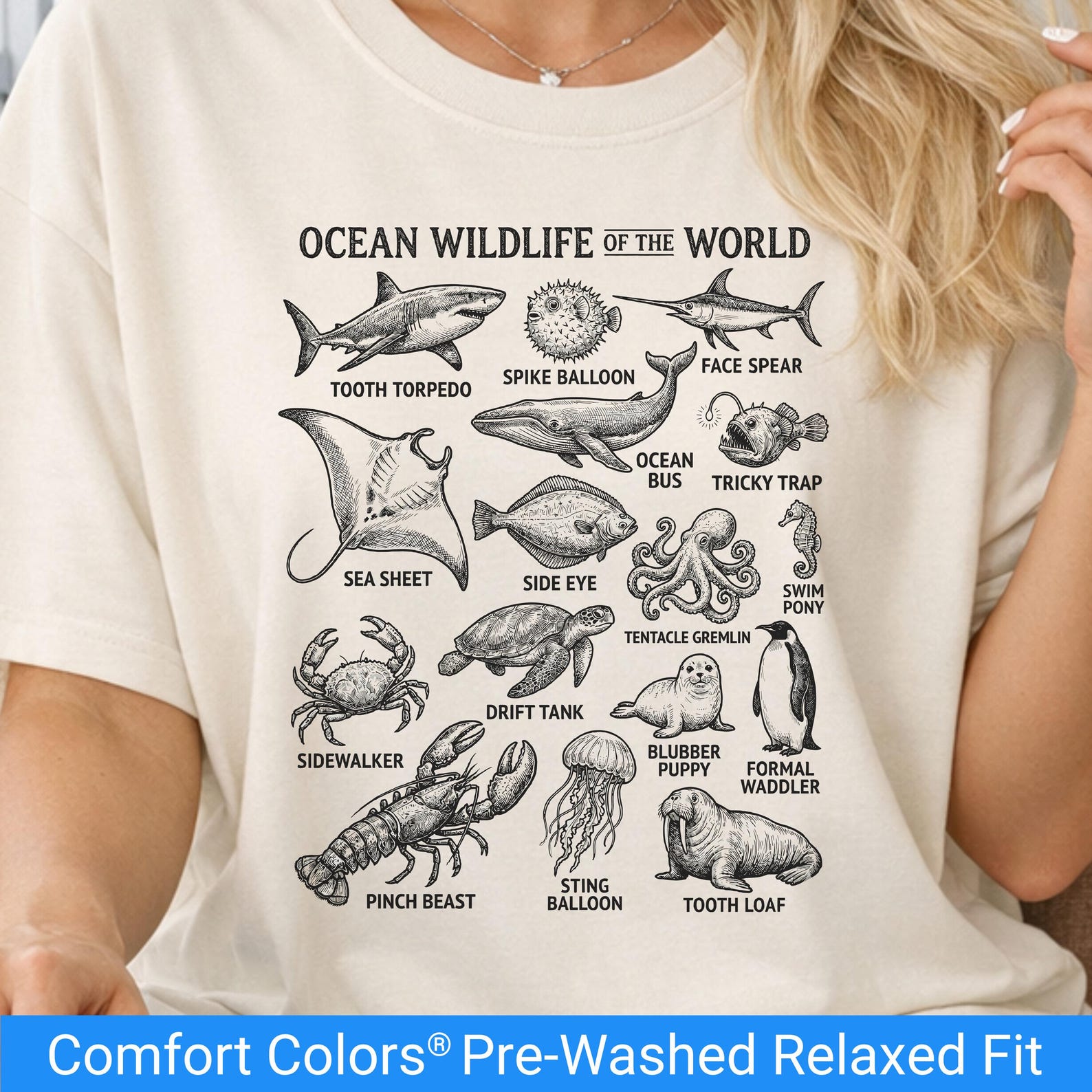 Funny Ocean Animals Shirt, Comfort Colors Sea Creatures Names Tee, Marine Life Humor Shirt, Marine Biology Gift, Ocean Wildlife Of The World 4XL
