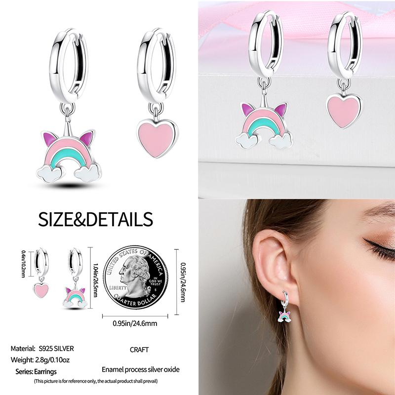 Náušnice pro ženy 925 Sterling Silver Kruhové náušnice Diamantové Srdce Lásky Zámek Broskvové Srdce Náušnice Krásný Dárek