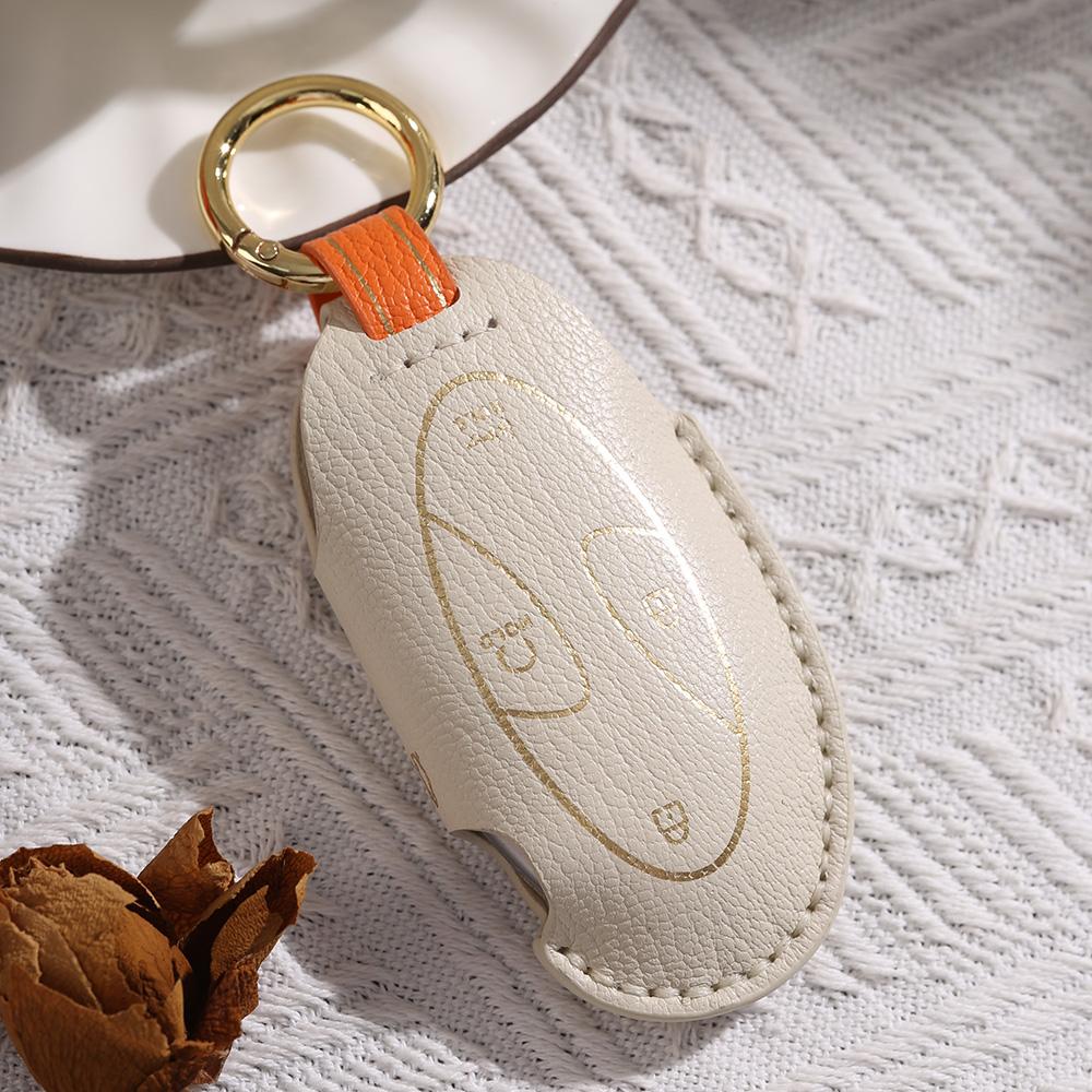 5 7 Bottons Leather Car Key Case Fob Cover For Hyundai Ionic 6 Grandeur Gn7 Kona Ev Accessories