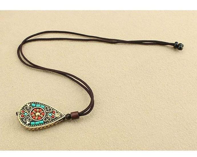 Elegant Ethnic Tibetan Water Drop Pendant Necklace for Women - Versatile, High-End, Long Sweater Chain